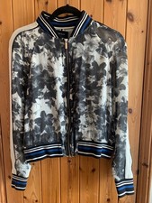 Karen Millen Black Ivory Floral  Zip Up Silk Bomber Jacket M