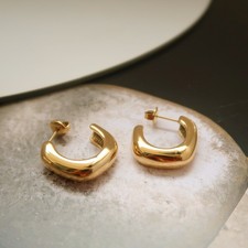 18K Gold Plated Chunky Square Hoop Earrings Nickel Free