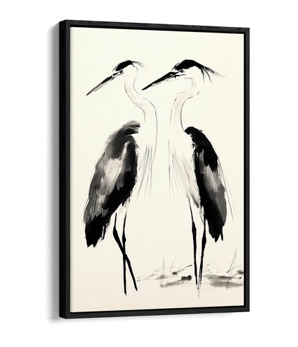 Two heron birds oriental ink - two,