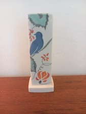 VINTAGE PAST TIMES BLOCK VASE. CERAMIC,  HANDPAINTED FLOWER DESIGN