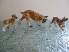 Vintage Set of 3 Figurines Ceramic Boxer Dog Family Mum & Two Babies Pups