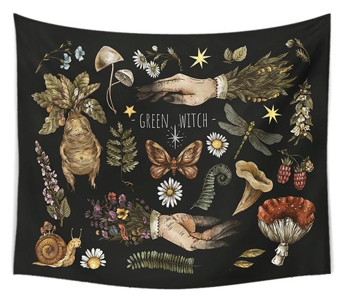 Green witch wall tapestry - wall,