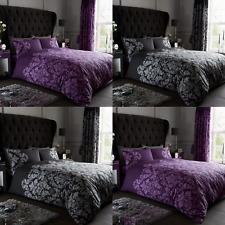 Royal Damask Duvet Quilt Cover Set, Bed Linen Double King Size, Grey Gold