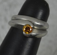 Platinum and Cognac Diamond Solitaire Engagement Ring Set of Two Rings