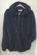 Yidarton - Women's Black Teddy Fleece Hoodie -Size Large