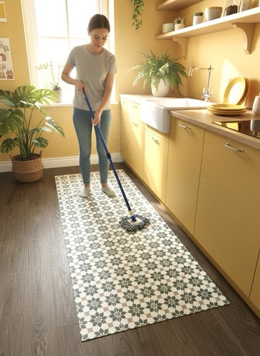 Green vinyl runner rug mat - vinyl,