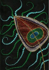 Hand painted dot art mandala iridescent inks peacock feather A4 painting Gift