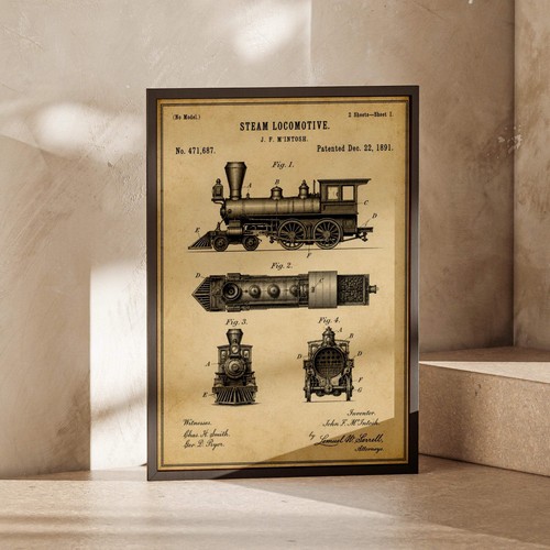 Steam locomotive patent print - locomotive,