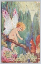 Artist Fred Spurgin Fairy Child & Squirrel Postcard Tuck Oilette Verse 3032