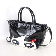 LULU GUINNESS Wanda Doll Face Handbag Crossbody Top Handle PU Faux Patent - GUI
