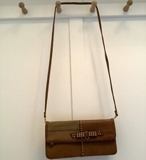 Vintage Y2K Miss Sixty Shoulder Bag Tan Vegan Leather&Canvas Clutch Handbag Stud