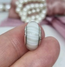 Genuine Pandora Grey Candy Stripes Murano Glass Charm  925 ALE   ?  R14c