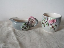 Vintage Retro Shorter & Son Milk Jug & Sugar Bowl Grey Pink Dog Rose