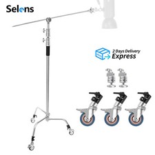 10FT Studio Heavy Duty C Light Stand Century Booms Gobo Arm Grip With 3x Wheels