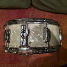 Torn Heads, 1960's Slingerland Deluxe Student Snare Drum White Marine Pearl