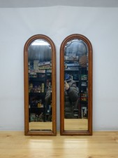 Vintage 28" x 9" Arch Wall Mirror Pair - Wooden Framed / Bevelled Edge