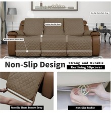 Easy Going REVERSIBLE Quilted 3 Seat Recliner Sofa Cover | Camel / Ivory NEW
