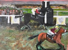 Framed Painting Legendary Horse Race The Grand National Jockey Original NEW
