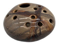 Studio Pottery Ikebana Flower Frog Vase Brown Glaze Signed H3" W6" - C116 O551