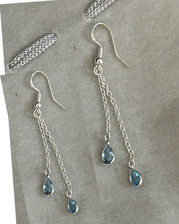 Genuine Swiss Blue Topaz Gemstones In Sterling Silver Earrings 