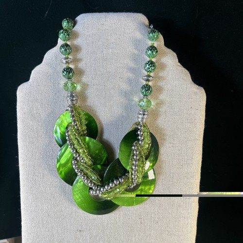Green statement bib necklace - statement,