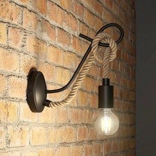Ropina wall light, black, hemp rope, height 25cm