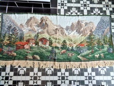 Vintage Wall Tapestry Wildlife Mountains and Cabins Size 57x26ins Used