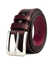 Leather Mens Belt Real Full Grain Buffalo Leather Belts Burgundy Jeans Trousers