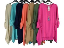 Asymmetric Tunic Top with Necklace And Hi-Lo Squared Hemline and Pockets Women's