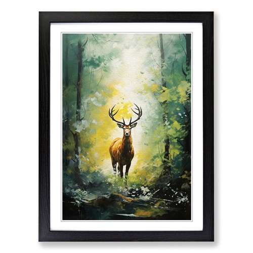 Stag forest action framed - stag,