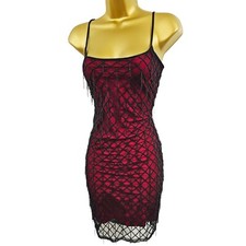 Karen Millen 10 UK Black Red Vintage Beaded Flapper Mini Dress Party Clubwear