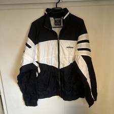 Vintage 90s Adidas Men Black White Colorblock Full Zip Windbreaker Jacket Medium