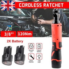Electric Cordless Right Ratchet 120Nm 3/8'' 90 Angle Wrench Power 2x Battery Kit