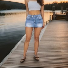 Woman’s Size 12 Vintage Look Mini Micro Skirt In Denim Looks Amazing New