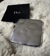 Vintage  Dior Mirror Compact Square Mottled Metal Silver Tone + Pouch Ex Cond