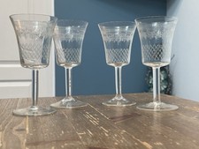 4 Edwardian Lady Hamilton Pall Mall Sherry Glasses c1910 Hand Blown Etched