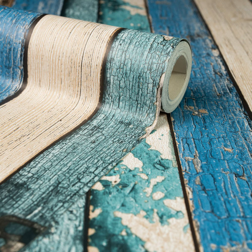 Wood plank effect blue - plank, beige