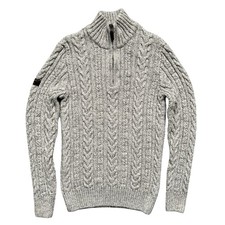 Superdry Jacob Half Knit Jumper Cable Knit Chunky Wool Blend