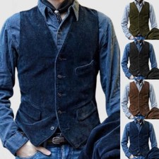 Men Sleeveless Jacket Vest Mens Winter British Corduroy Waistcoat V Neck Coat