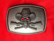 WESTERN CROSSED RIFFLE GUNS GUN SKELETON SKULL COWBOY HAT WILDWEST BELT BUCKLE 