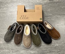 Ella Kelly Ladies Vegan Faux Suede Slippers Shoes Faux Fur Lined Sizes 3 - 8