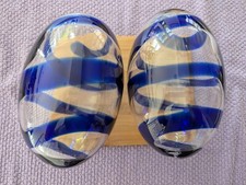 2 Bjorn Ronnquist Handmade/Blown Glass KARISMA Art Display Blue Swirl Egg shaped