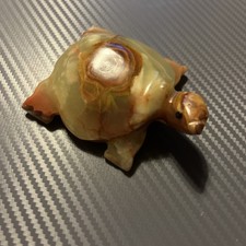 Onyx Hand Carved Turtle Tortoise Ornament Figurine Natural Stone Green Brown