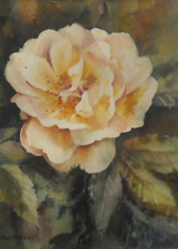 Ann Blockley - Original Watercolour Painting- Peach Coloured Rose. Botanical Art