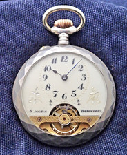 HEBDOMAS 8 DAY Crisp Solid Silver WORKING WELL Pocket Watch German Import Marks