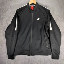Nike Mens Track Jacket XL Black Swoosh Logo Print Full Zip Regular Fit