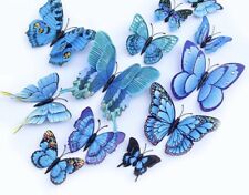 12 Pcs Blue 3D Butterflies Wall Art Cake Cupcake Toppers Dessert Home Decoration