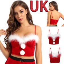 UK Womens Christmas Corset Crop Top Feather Trim Chemise Lingeries Bra Camisole