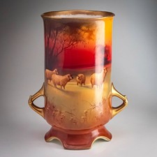 Antique Royal Doulton H Nixon Hand Painted Sheep Sunset Vase 6.75in Signed c1915