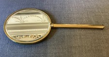 Art Deco Brass Hand Held Mirror Guilloche Style Vintage